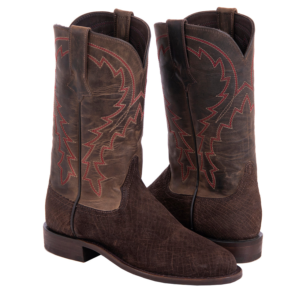 Men's Roper 12" Chocolate Hippo Tobac Goat 12-2.5 Stitch Red Tan