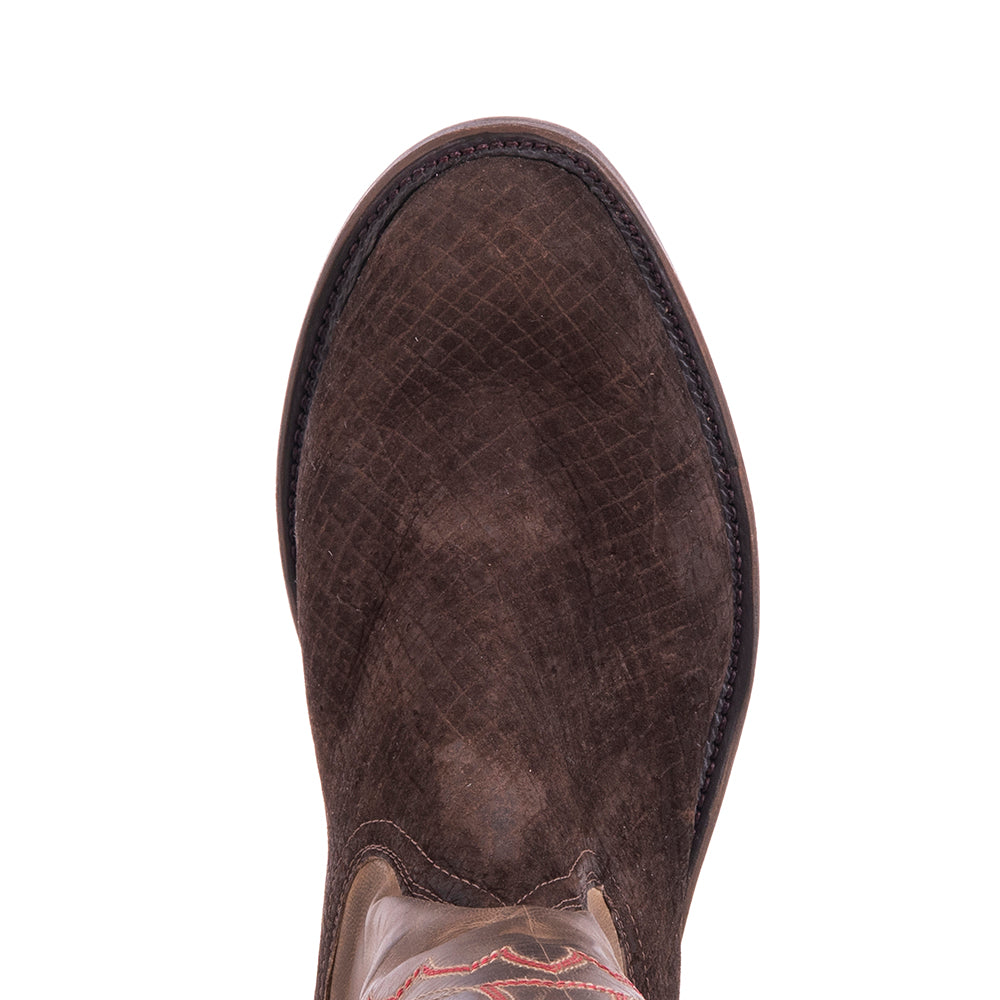 Men's Roper 12" Chocolate Hippo Tobac Goat 12-2.5 Stitch Red Tan