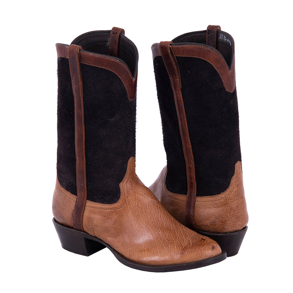 Men's 12" Cowboy Brandy BC Smooth Ostrich Choc Aniline RO