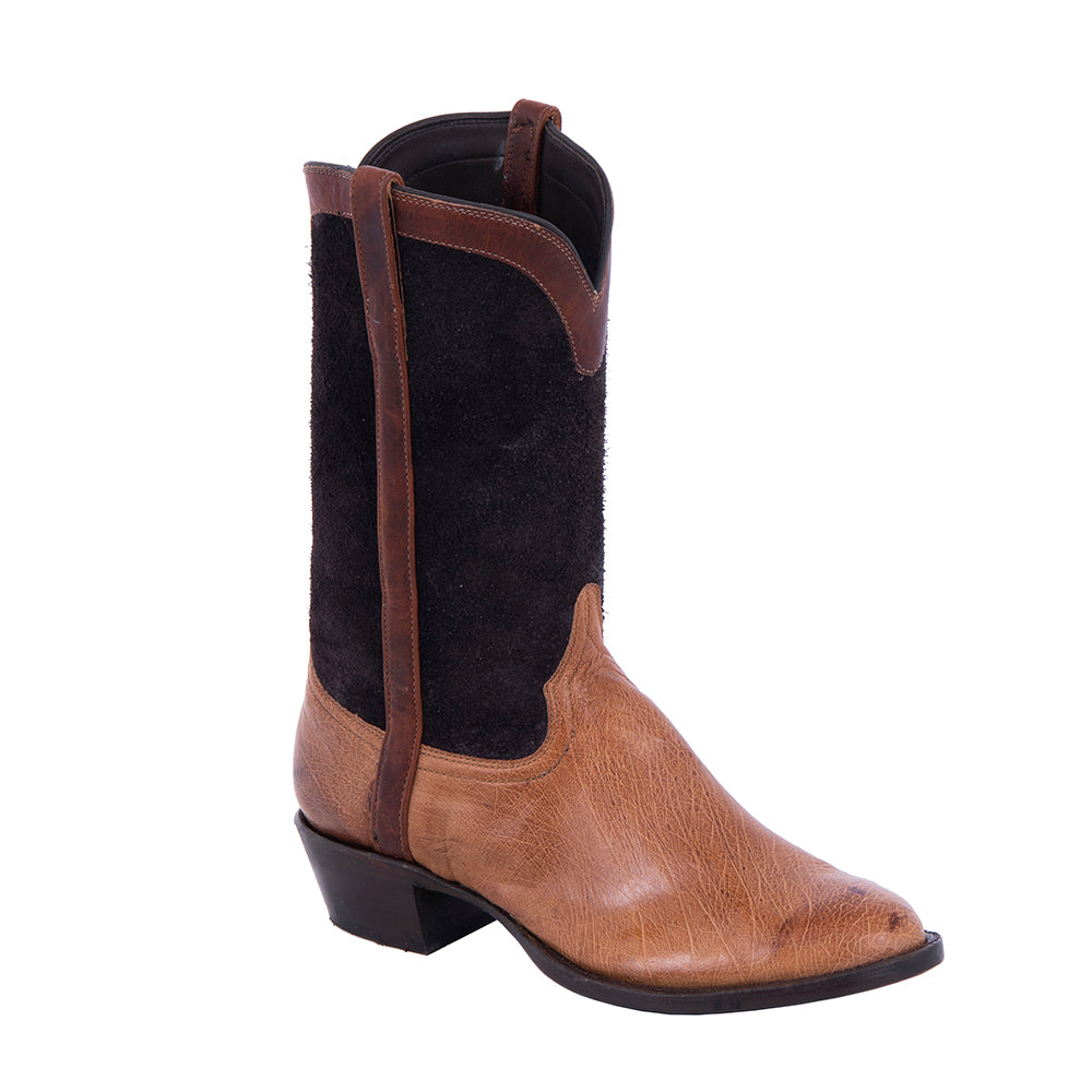 Men's 12" Cowboy Brandy BC Smooth Ostrich Choc Aniline RO