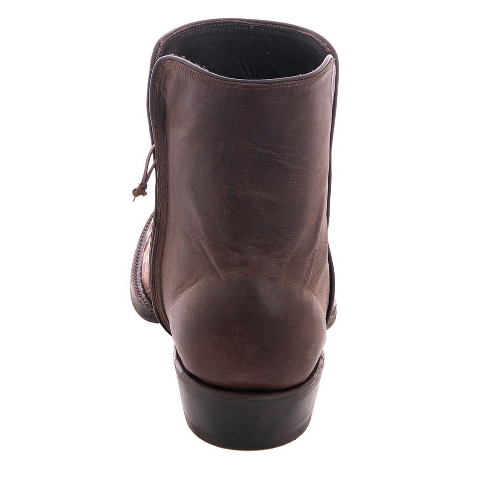 Men’s Cigar Caiman Crocodile & Tobac Goat Short Zip Boots with Mini Vibram Sole