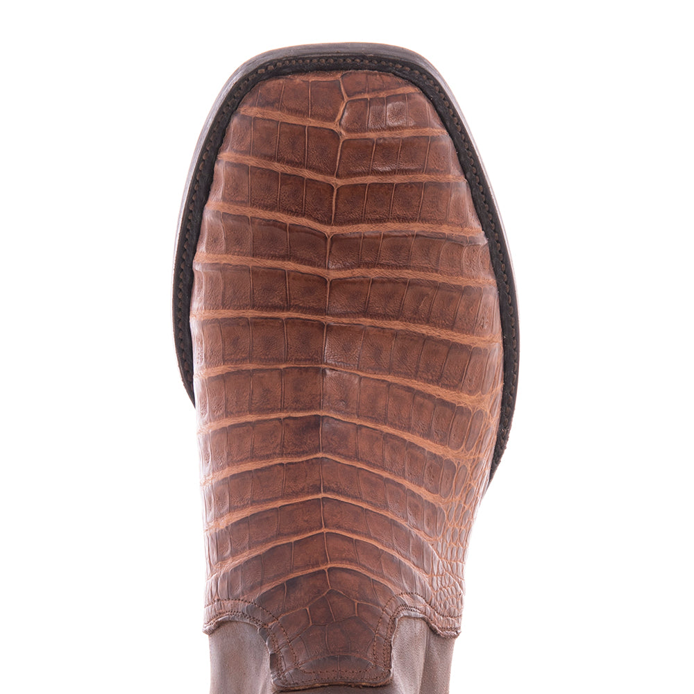 Men’s Cigar Caiman Crocodile & Tobac Goat Short Zip Boots with Mini Vibram Sole