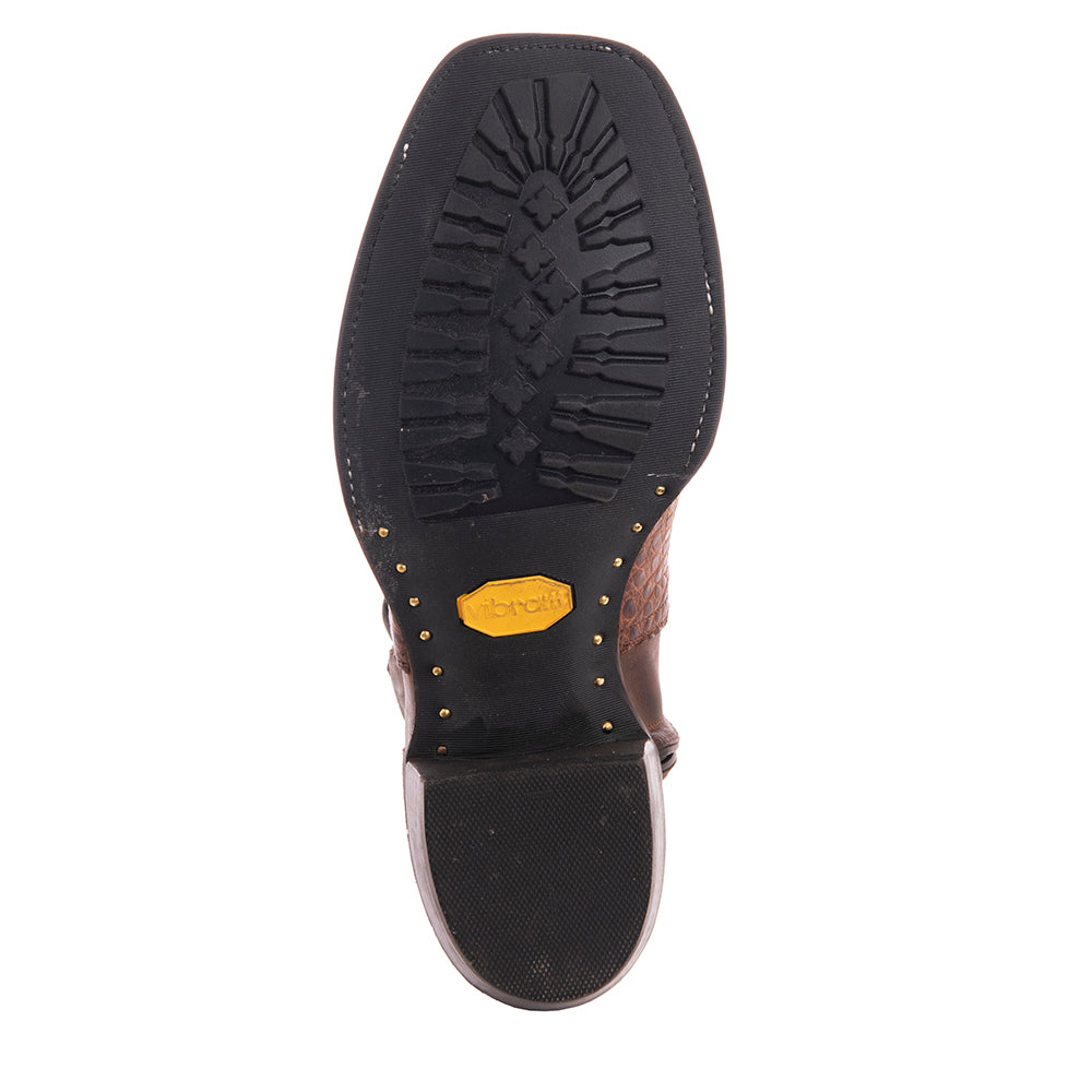 Men’s Cigar Caiman Crocodile & Tobac Goat Short Zip Boots with Mini Vibram Sole