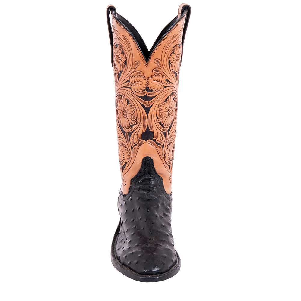 Ladies Cowboy 13" Black Ostrich Tooled Tops