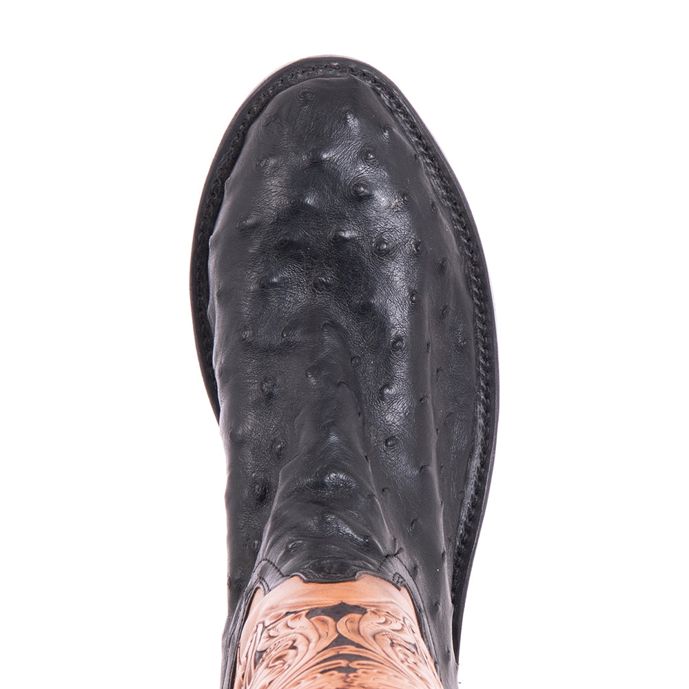 Ladies Cowboy 13" Black Ostrich Tooled Tops