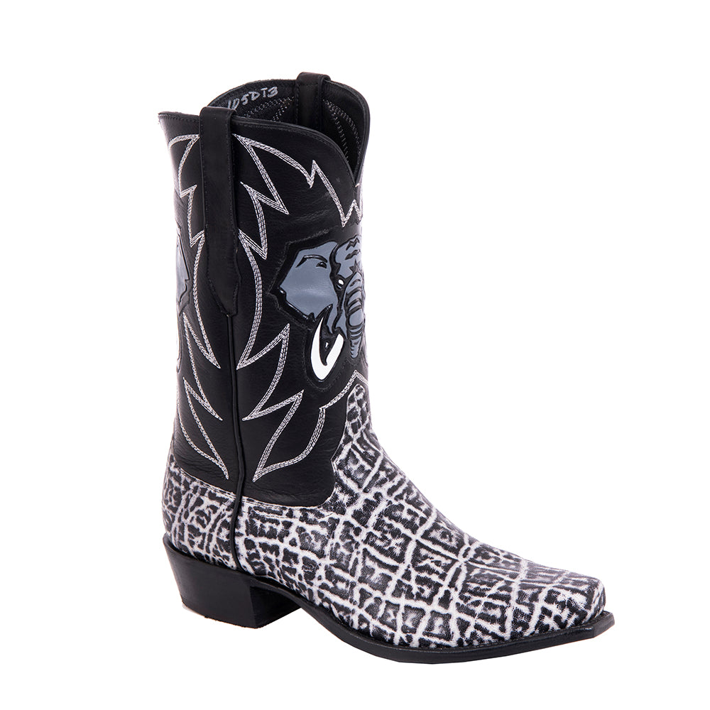 Men's Cowboy 12"Vintage Black/White Elephant/Black Aniline w/Toolded Inlay