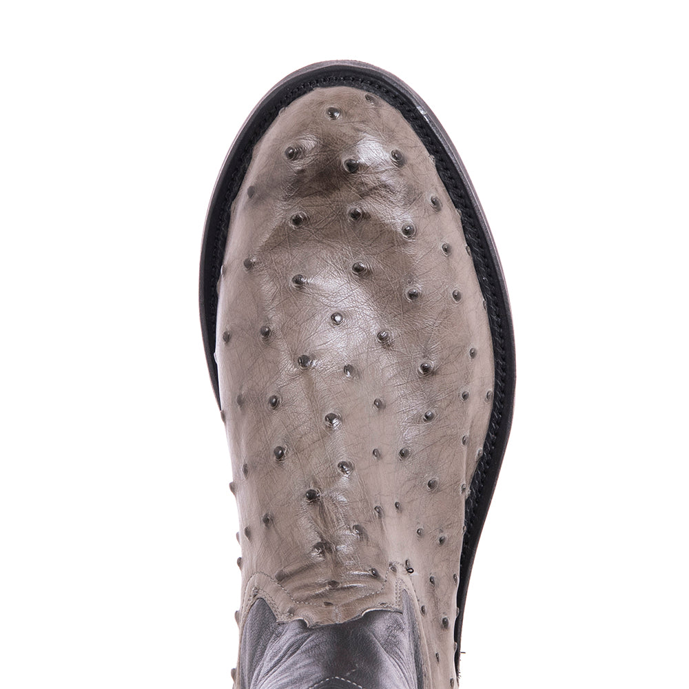 Mens Cowboy 12-2 Grey FQ Ostrich/Black Goat Mini Vibram Sole