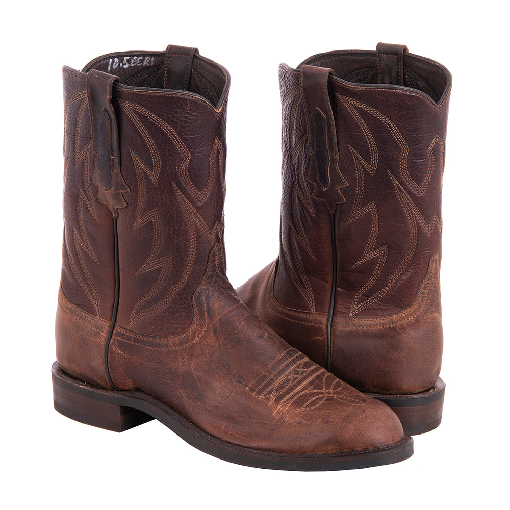 Men's Roper 10-2 Canella Goat Mocha Bison Crown Stitch w/Initials