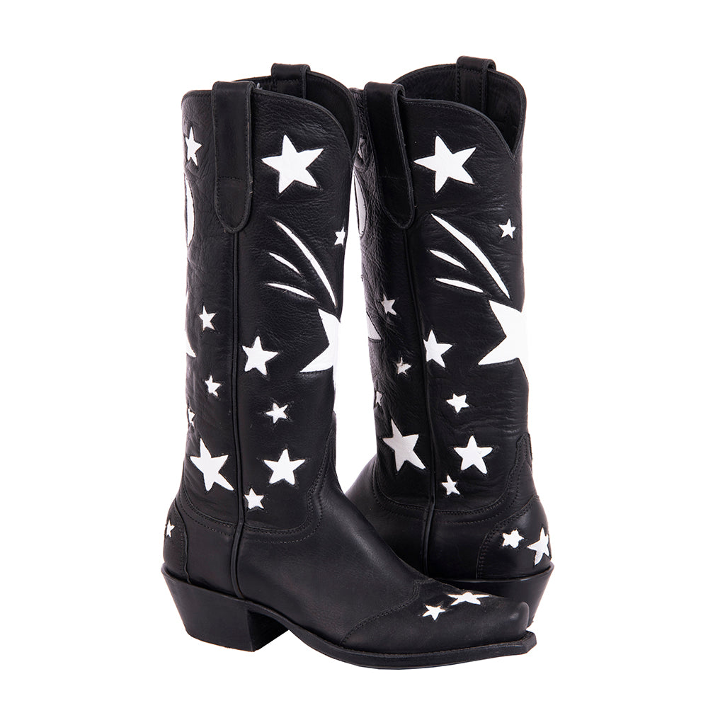 Ladies Cowboy 13-2 Black Aniline w/Stars WT, HF, Collar