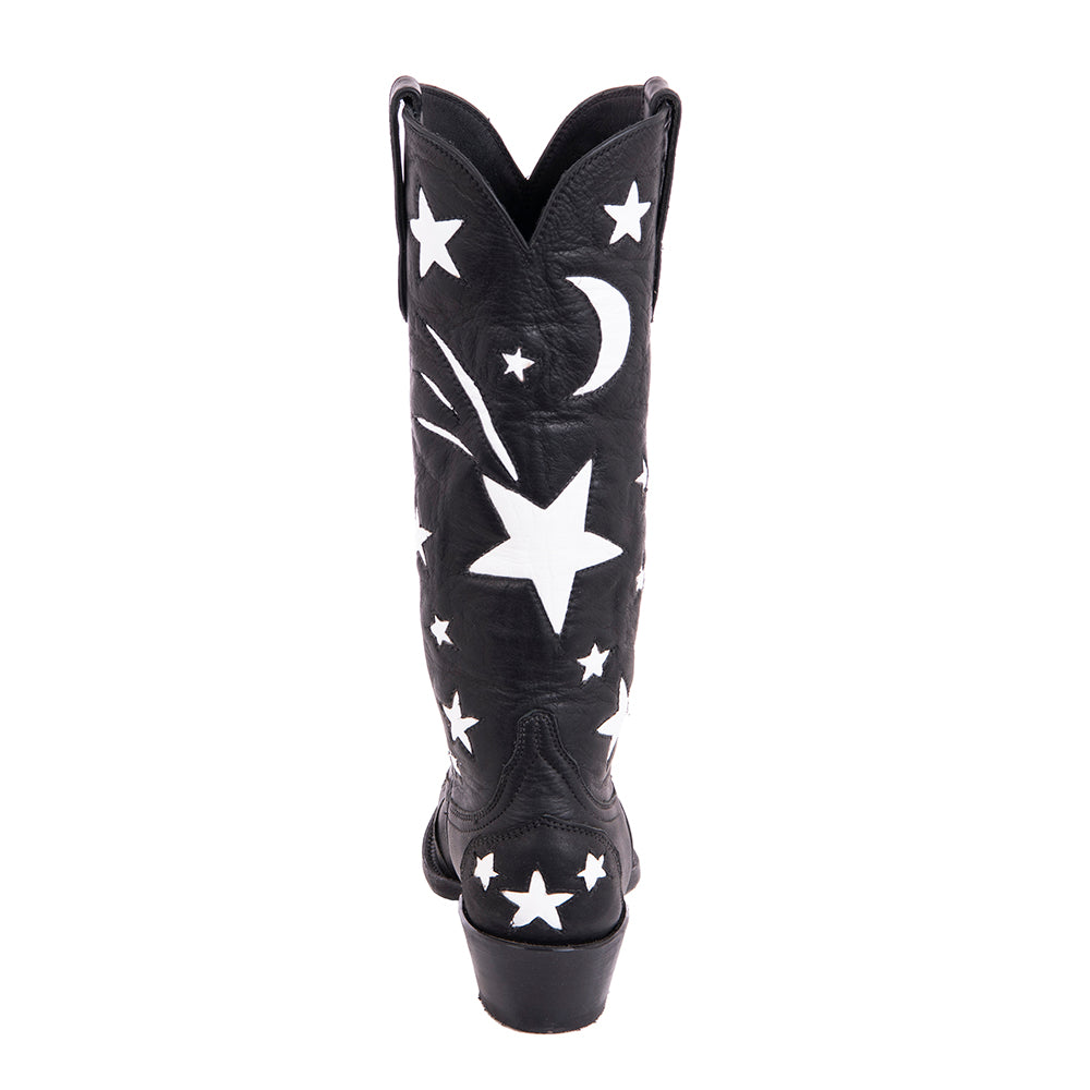 Ladies Cowboy 13-2 Black Aniline w/Stars WT, HF, Collar