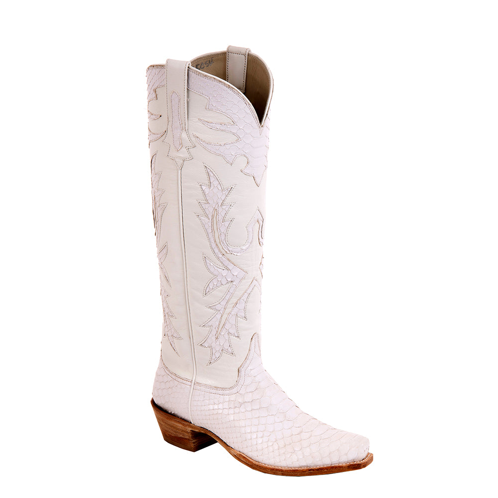 Ladies Cowboy 17-2 White Python/White Aniline Fern Inlay