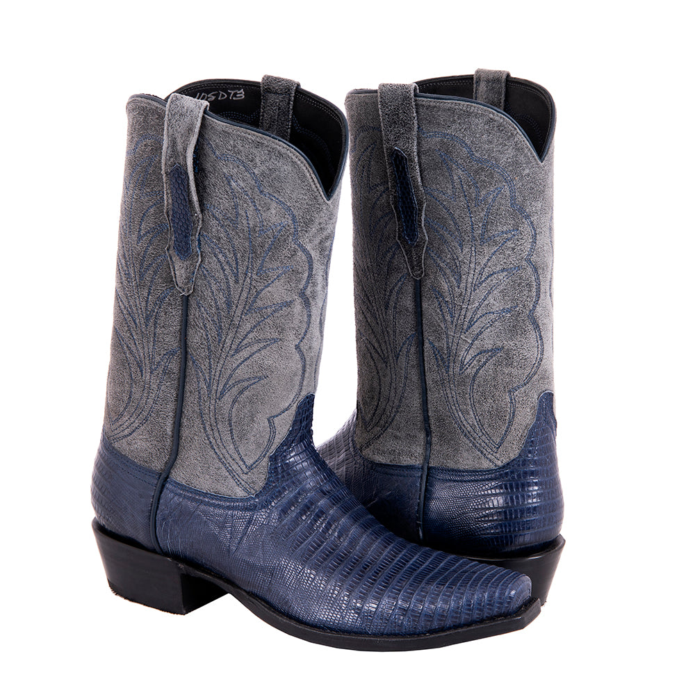 Men's Cowboy 12-2 Navy Teju Lizard/Grey Break Goat Winn Stitch
