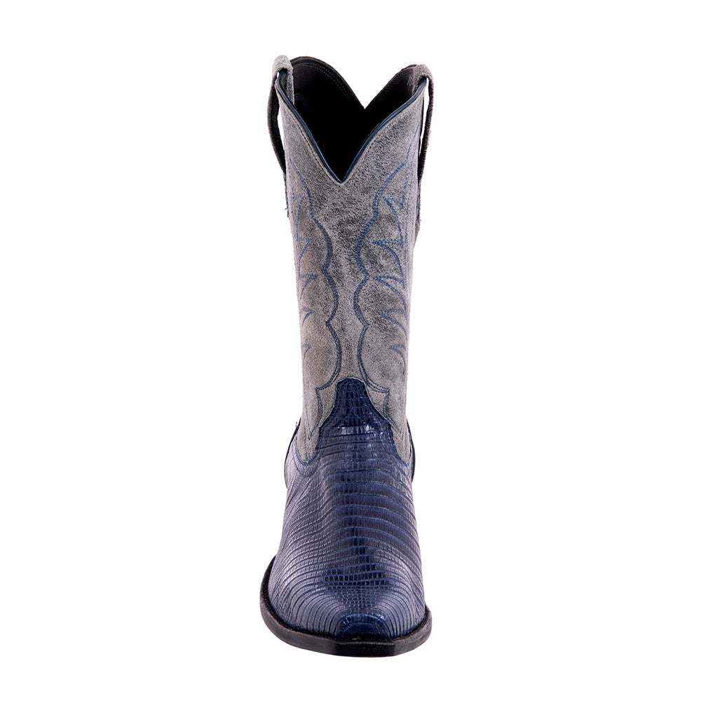 Men's Cowboy 12-2 Navy Teju Lizard/Grey Break Goat Winn Stitch