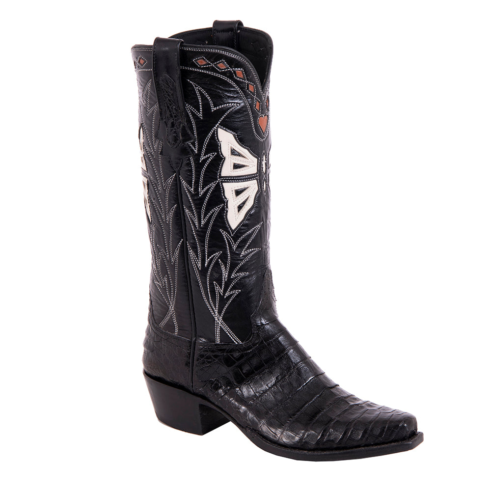 Ladies Cowboy 13-2.5 Black Caiman/Black Calf Custom Inlay
