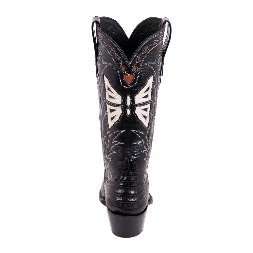 Ladies Cowboy 13-2.5 Black Caiman/Black Calf Custom Inlay