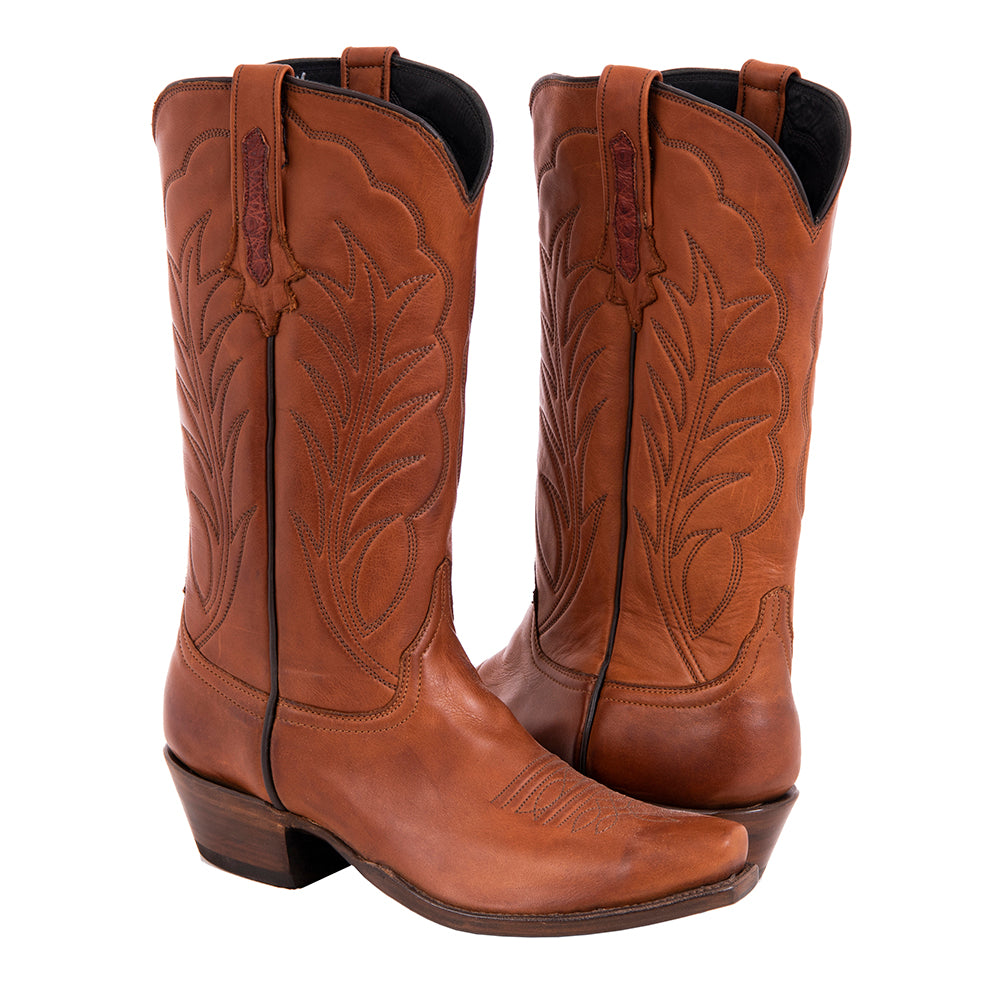 Ladies Cowboy 13-2 British Tan Aniline Burnished Winn Stitch Toe Bug