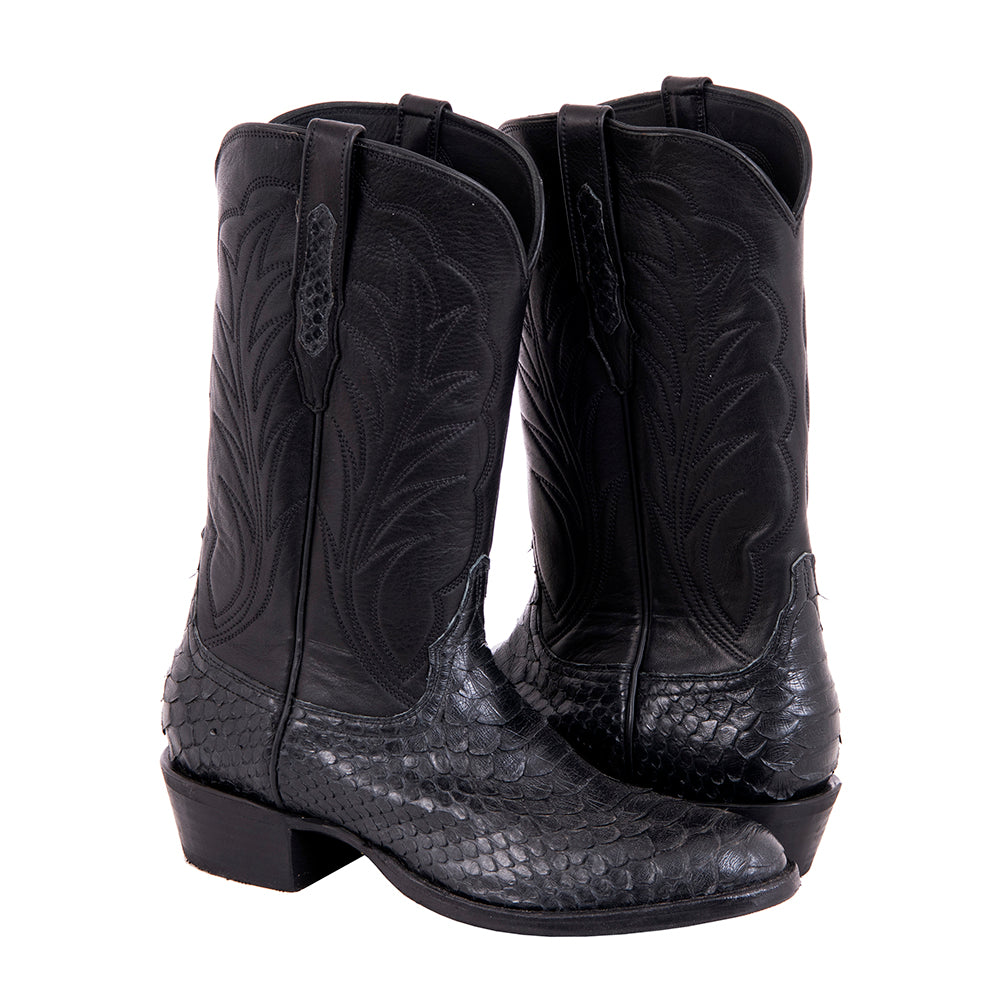Men's Cowboy 12-2 Black Python/Black Aniline Winn Stitch Mini Vibram