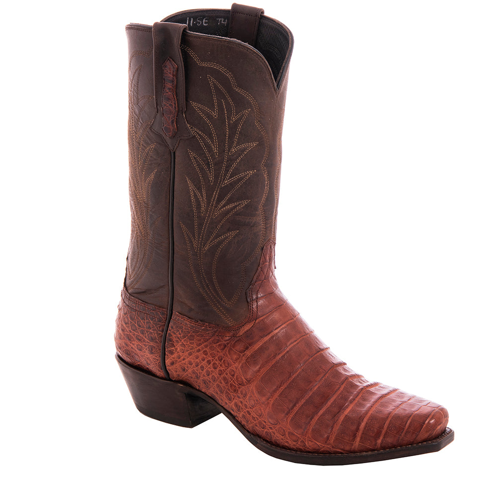Men's Cowboy 12-2 Raisin Caiman Croc/Canella Goat Winn Stitch