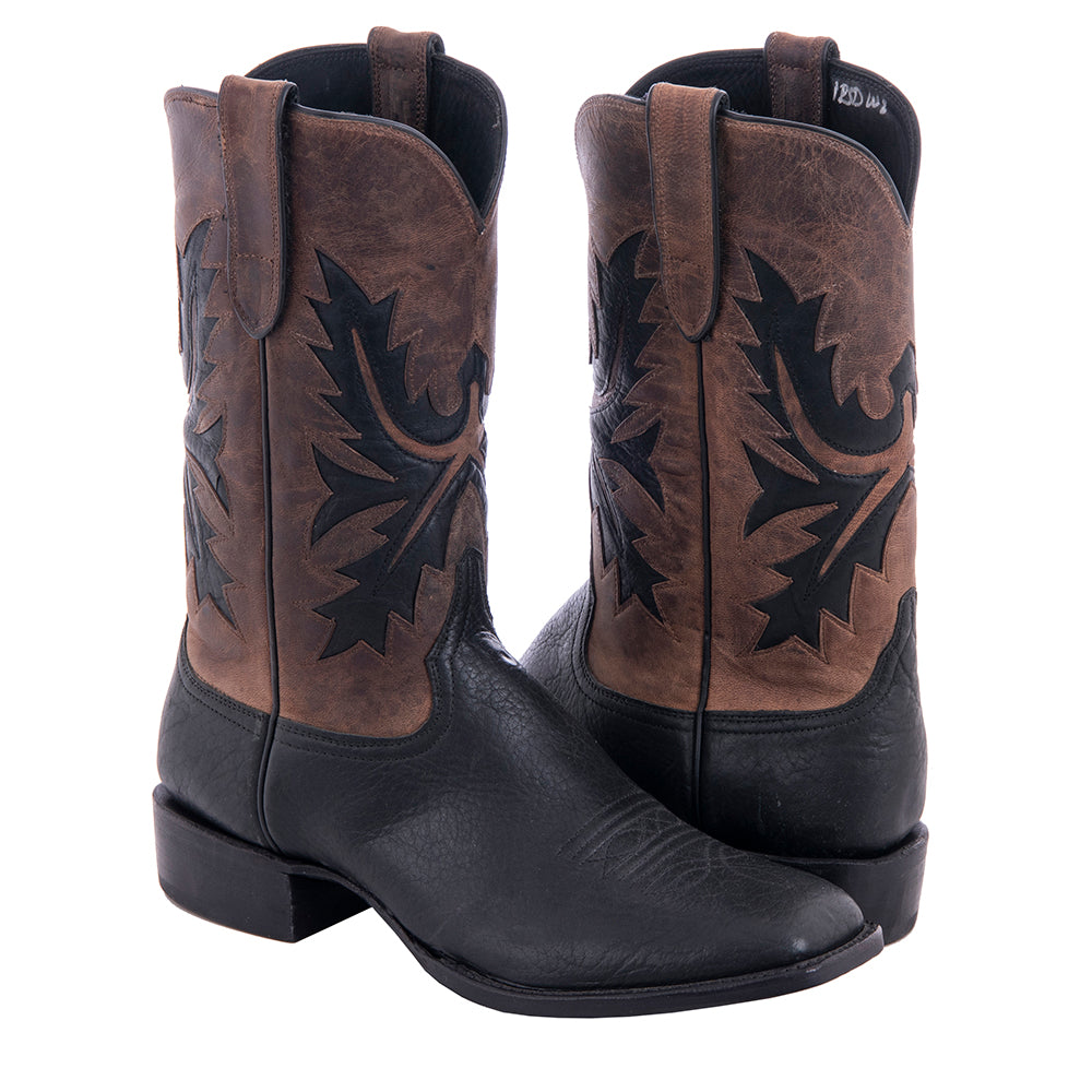 Men's Cowboy 12-2 Black Bison/Canella Goat Fern Inlay Toe Bug Spur Lip