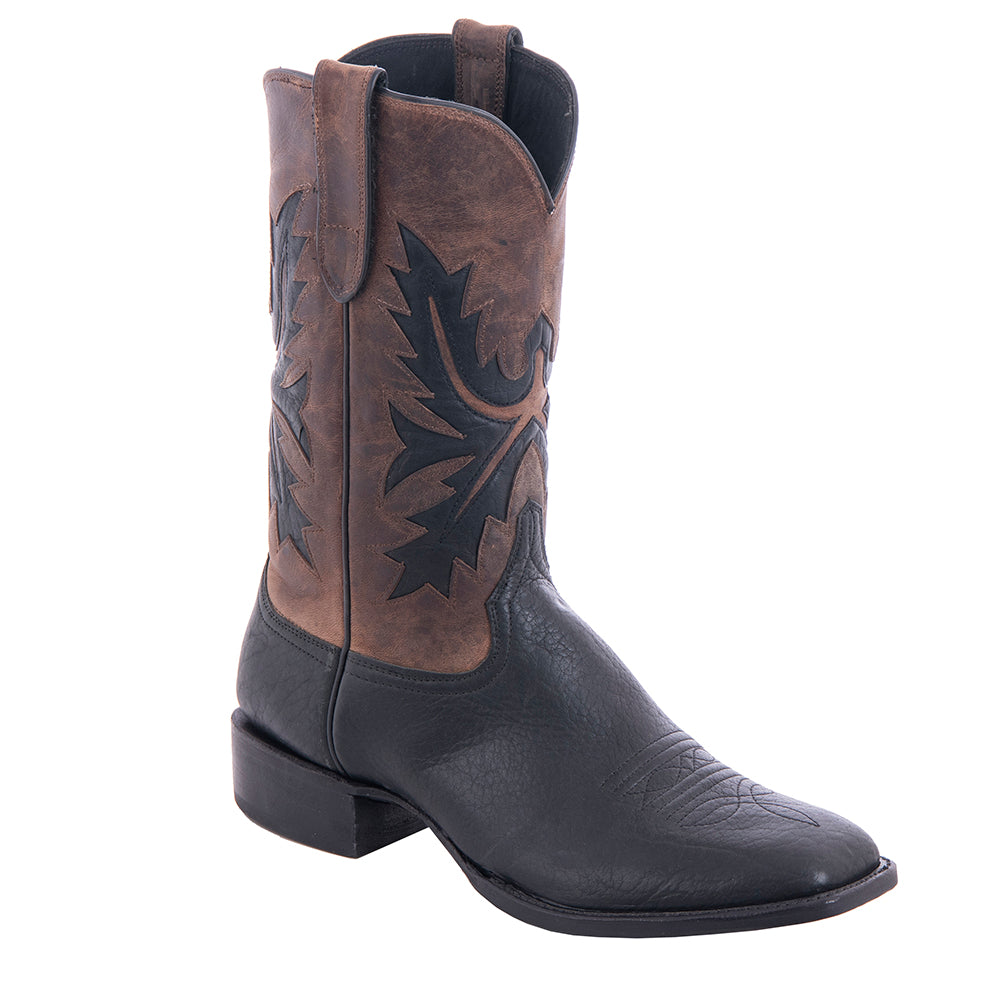 Men's Cowboy 12-2 Black Bison/Canella Goat Fern Inlay Toe Bug Spur Lip