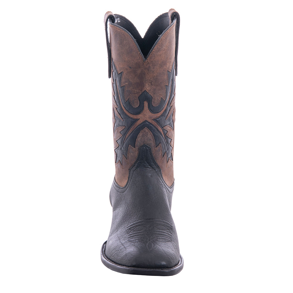 Men's Cowboy 12-2 Black Bison/Canella Goat Fern Inlay Toe Bug Spur Lip