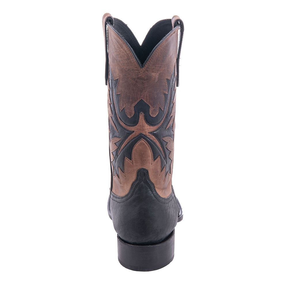 Men's Cowboy 12-2 Black Bison/Canella Goat Fern Inlay Toe Bug Spur Lip