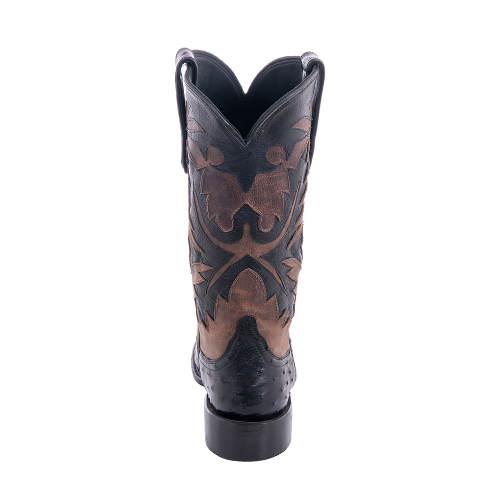 Ladies Cowboy 12-2 Black CC FQ Ostrich/Canella Goat Fern Inlay