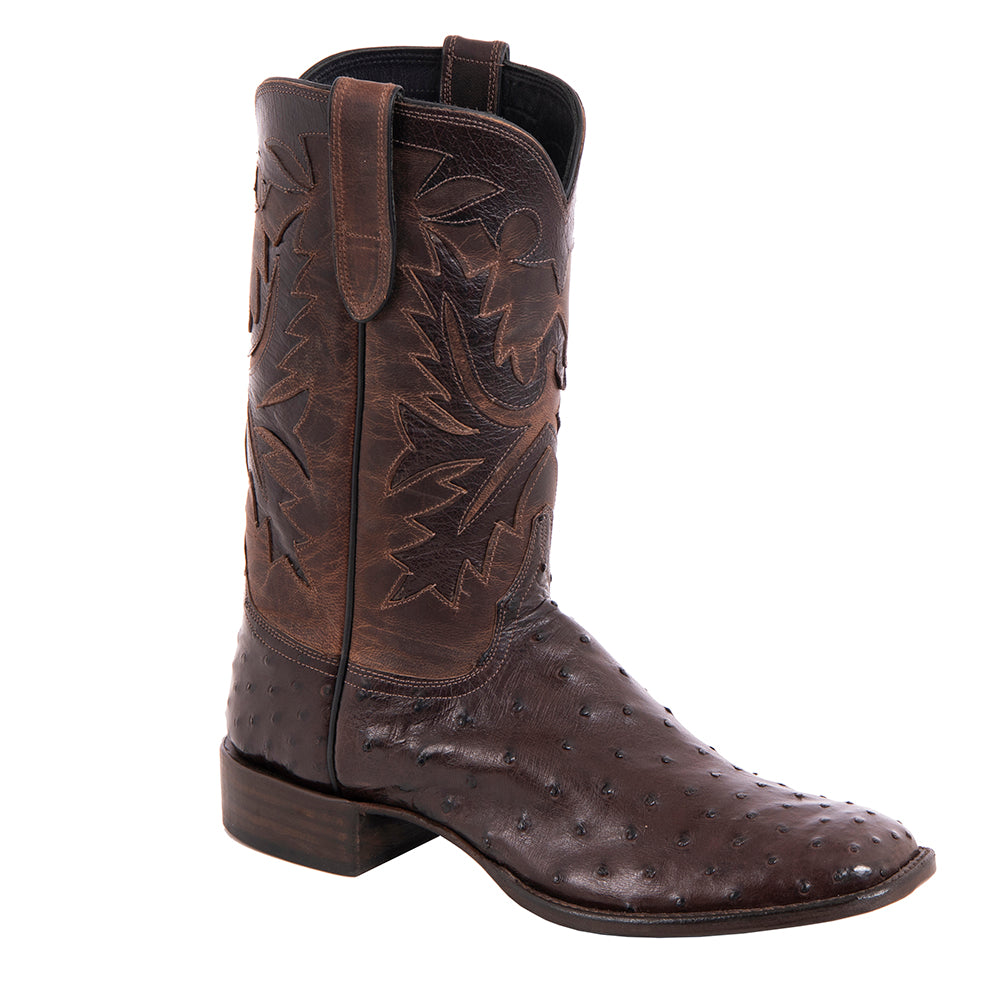 Men's Cowboy 12-2 Nicotine CC FQ Ostrich/Canella Goat Fern Inlay Spur Lip