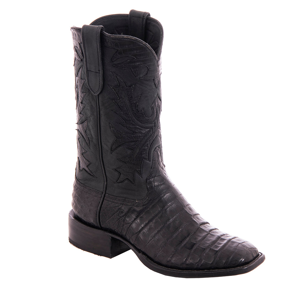 Men's Cowboy 12-2 Black Caiman Croc/Black Oily Goat Fern Inlay