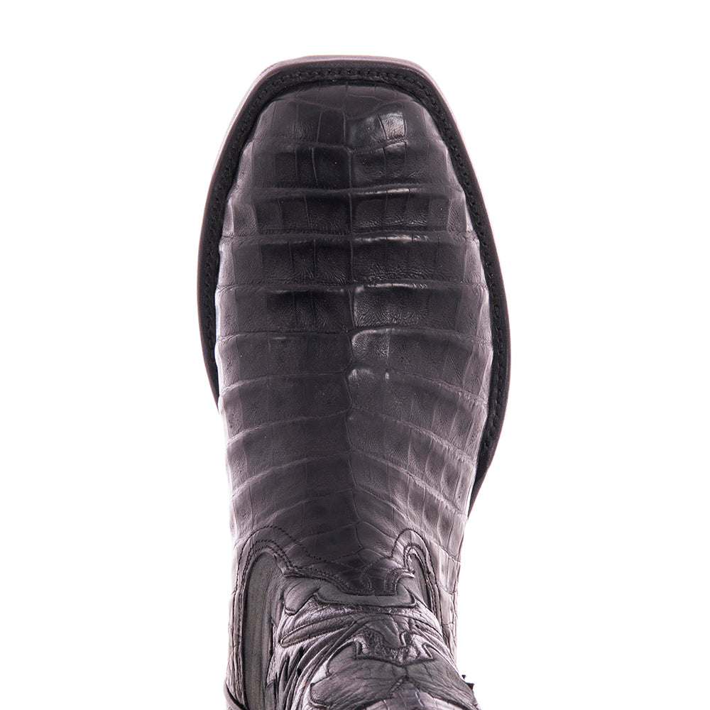 Men's Cowboy 12-2 Black Caiman Croc/Black Oily Goat Fern Inlay