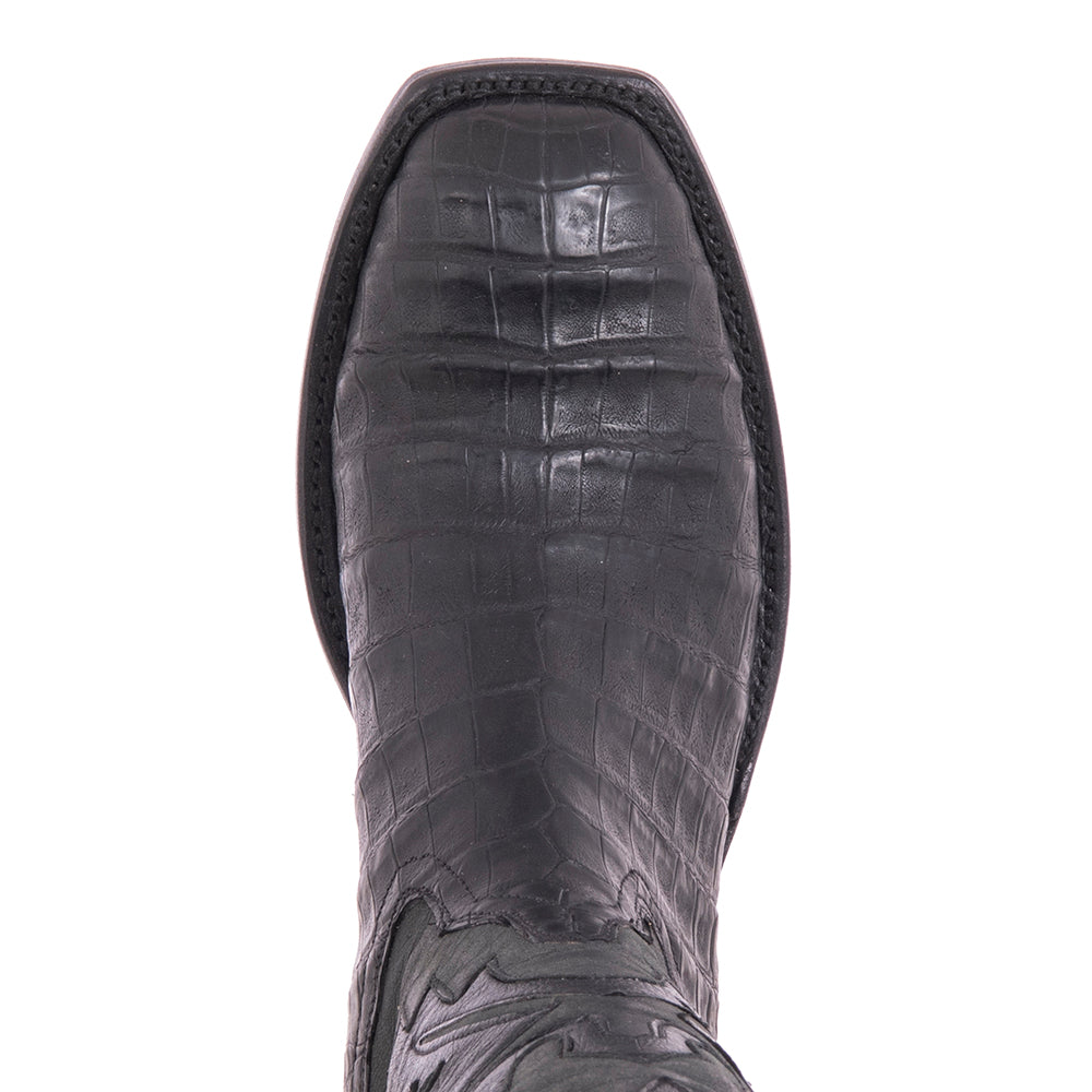 Ladies Cowboy 12-2 Black Caiman Croc Pullup/Black Mad Dog Goat Fern Inlay Spur Lip