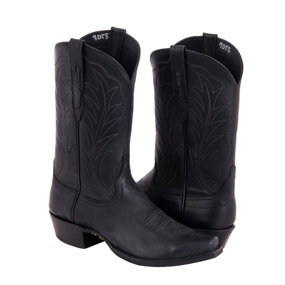 Men's Cowboy 12-2.5 Black Mad Dog Goat Winn Stitch Toe Bug Mini Vibram