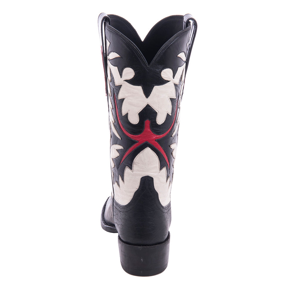 Ladies OW Tan Lizard/BLK BSN/Vintage Bone Kidskin Fern Inlay Spur lip