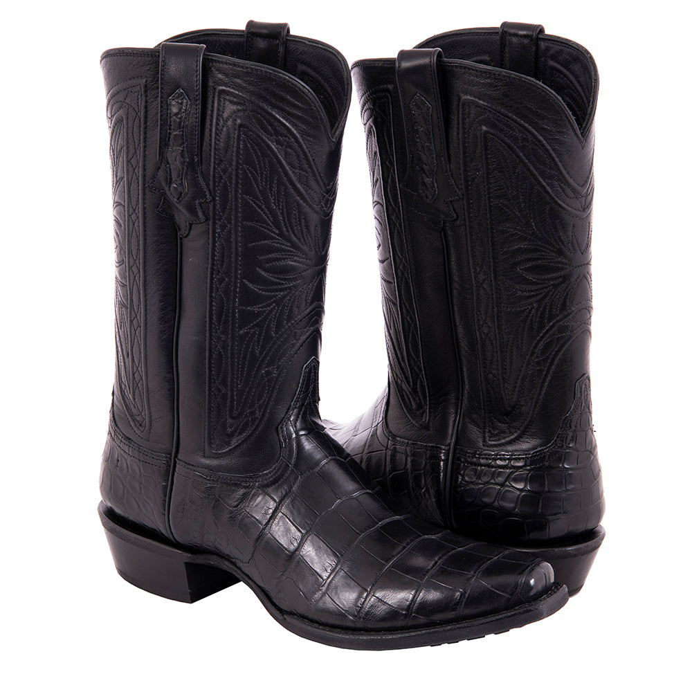 Mens Cowboy 12-2 Giant Black Gator/Black Aniline Spyder Stitch MV Sole