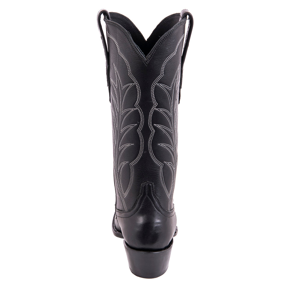 LADIES 13-2 BLACK ANILINE W/LIGHT BLUE WINN STITCH TOE BUG COWBOY BOOT