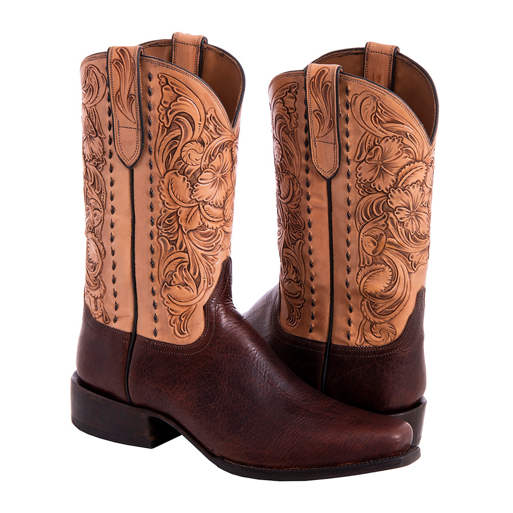 Men's Cowboy 12-2.5 Mocha Bison w/Antique Tooled Top Choc Buckstitch