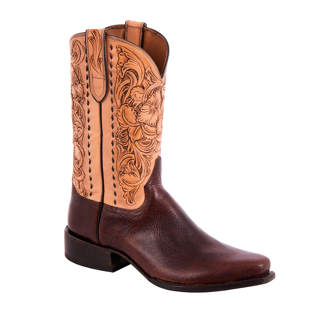 Men's Cowboy 12-2.5 Mocha Bison w/Antique Tooled Top Choc Buckstitch