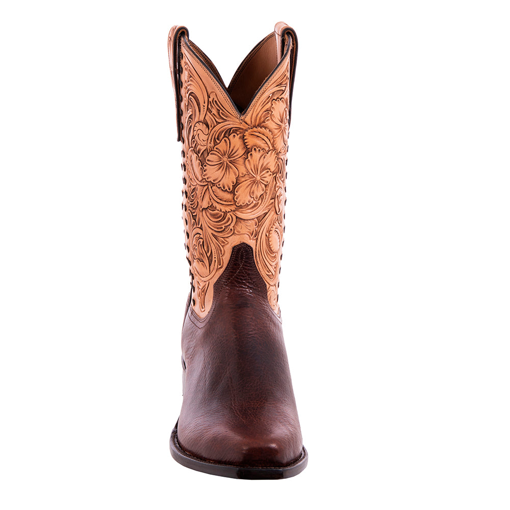 Men's Cowboy 12-2.5 Mocha Bison w/Antique Tooled Top Choc Buckstitch