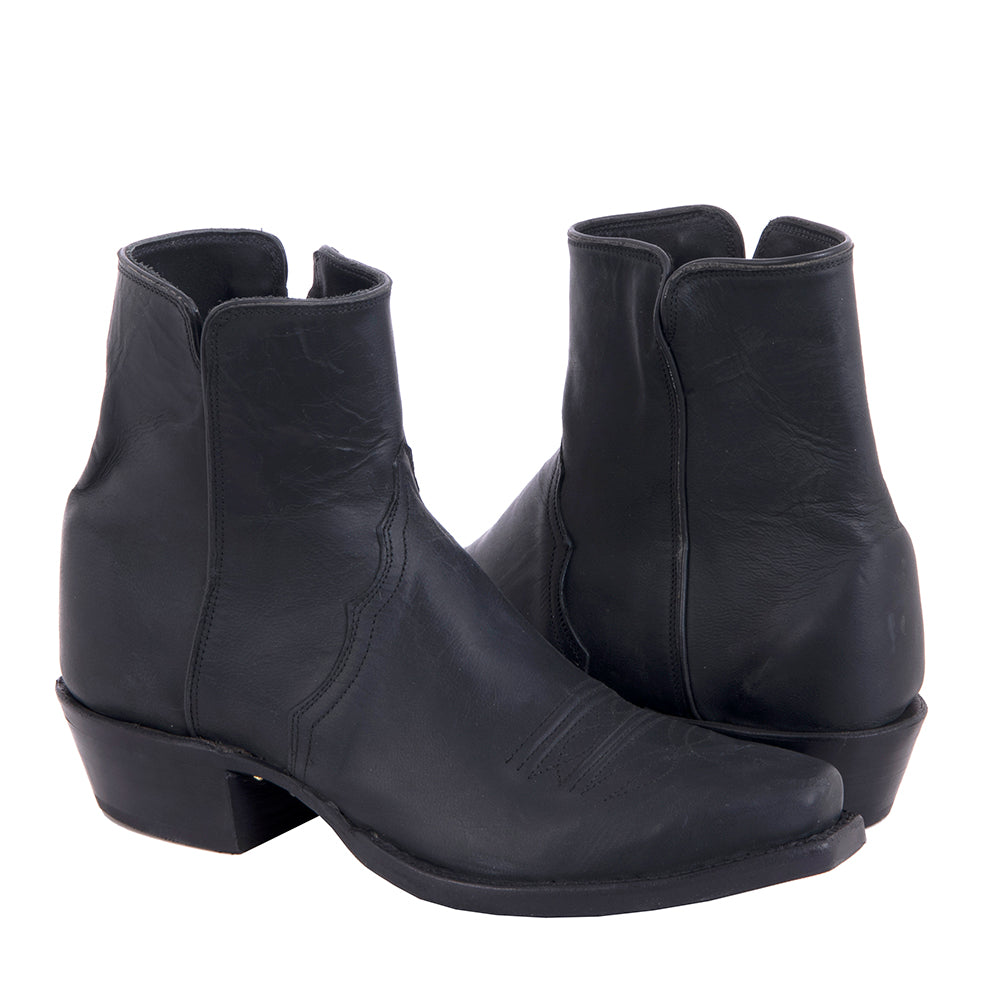 Men’s Black Mad Dog Goat Short Zip Boots with Toe Bug and Mini Vibram