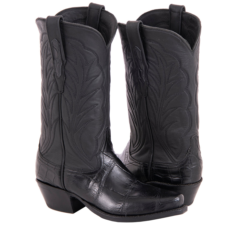 Ladies Cowboy 12-2 Black American Alligator Bias Cut/Black Aniline Winn