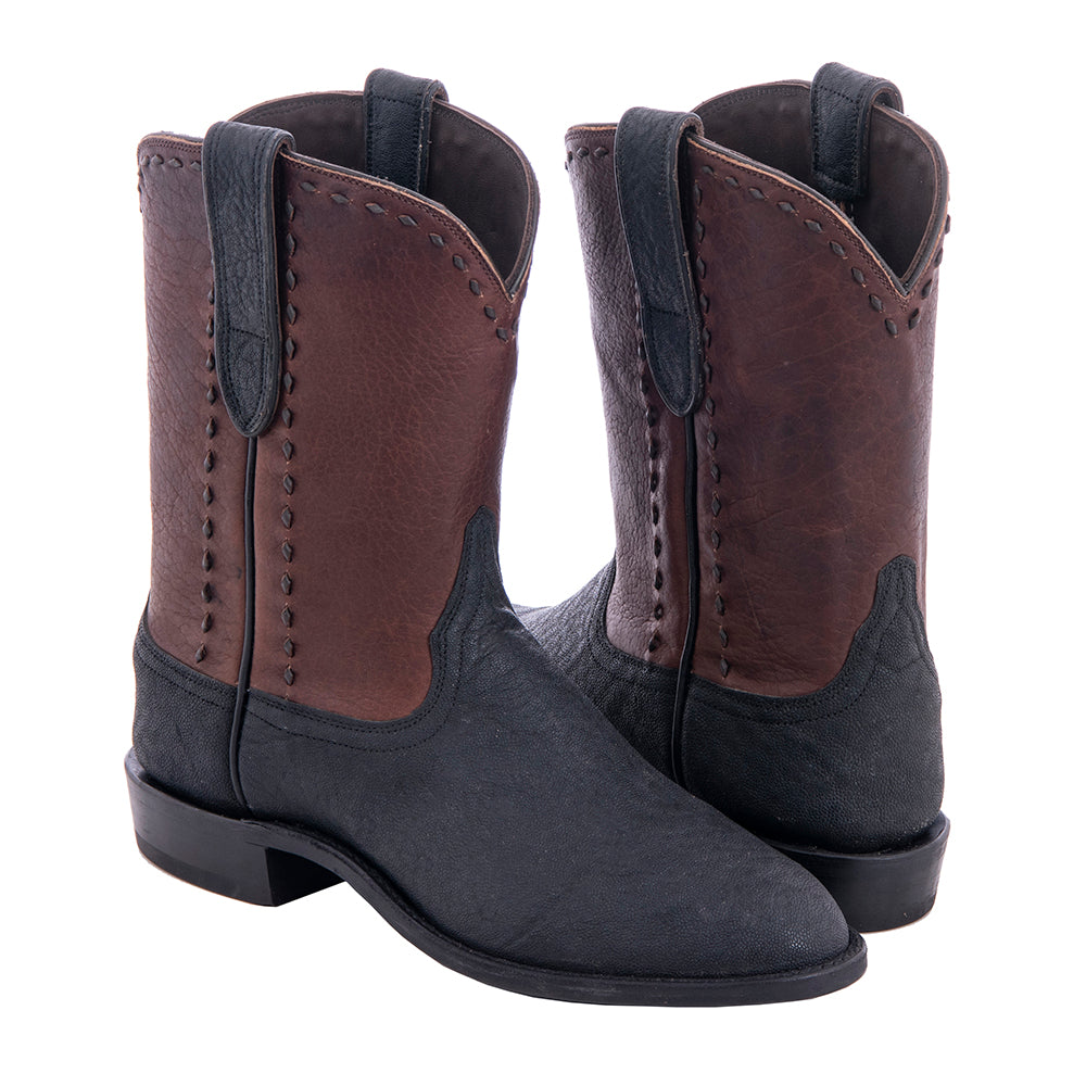 Men's 10" Cowboy Black Elephant Brown Bison Black Buckstitch Boot