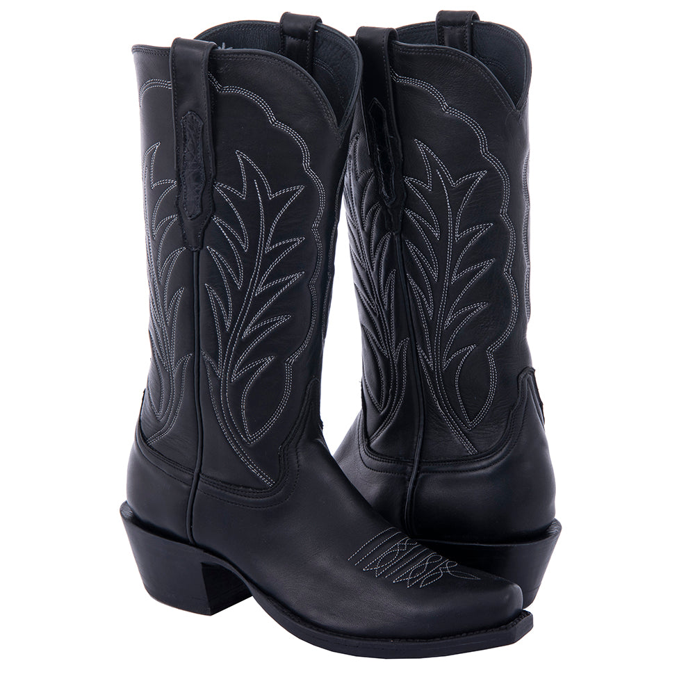 LADIES COWBOY 13-2 BLACK ANILINE W/WHITE WINN STITCH TOE BUG
