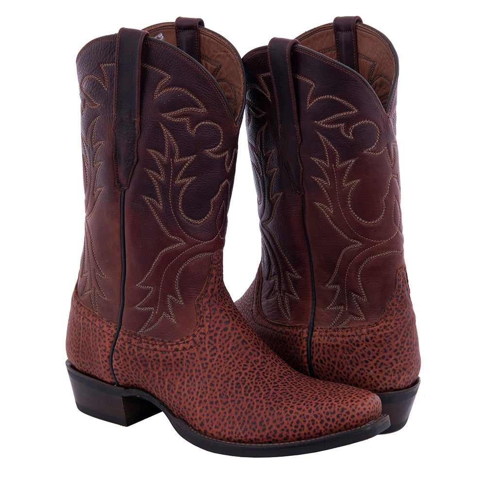 Men's 12" Rust Pebbled Bison Brandy Gaucho Old Nugget Cowboy Boot with Mini Vibram Sole