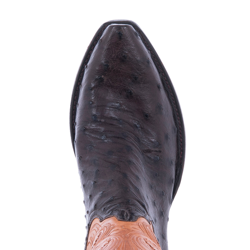 Ladies Cowboy 10" Nicotine FQ Ostrich Natural Tooled Top Half Buckstitch