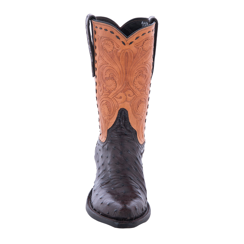 Ladies Cowboy 10" Nicotine FQ Ostrich Natural Tooled Top Half Buckstitch