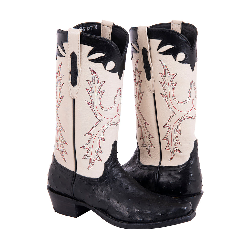 Men's Cowboy 13-2 Black FQ Ostrich/Bone Kidskin Old Nugget Mini Vibram