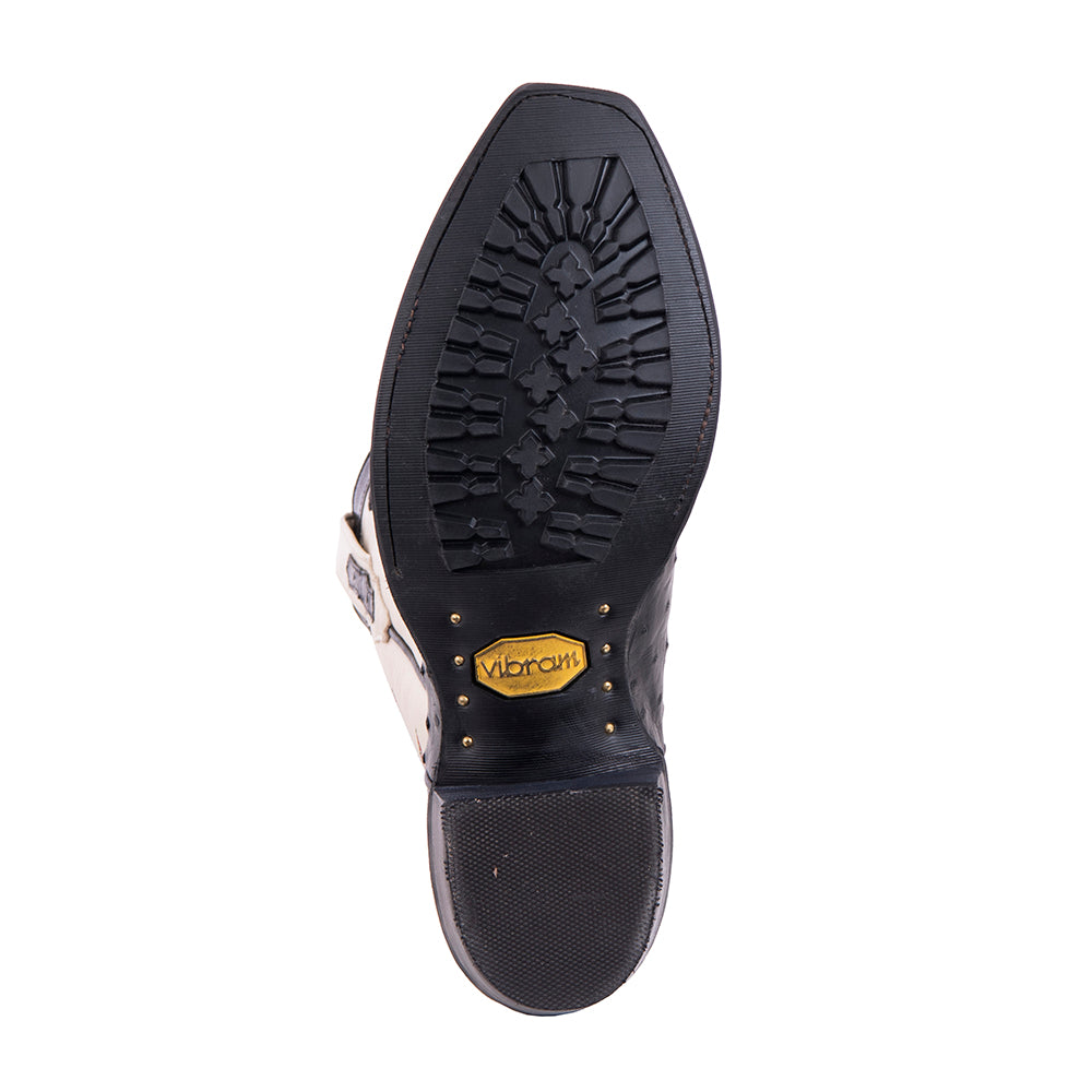Men's Cowboy 13-2 Black FQ Ostrich/Bone Kidskin Old Nugget Mini Vibram