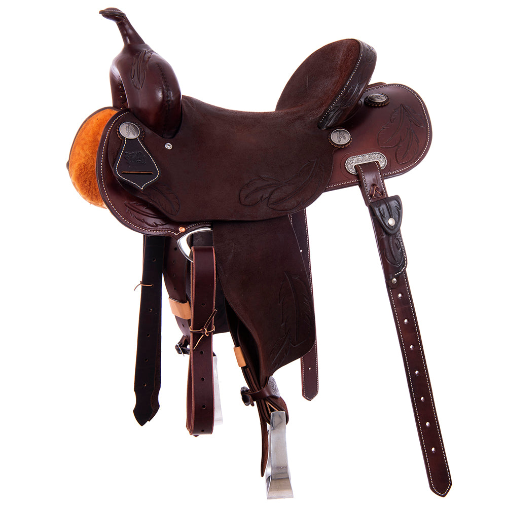 Burns Chocolate SO/RO Barrel Saddle - Round - Large Feather Corner