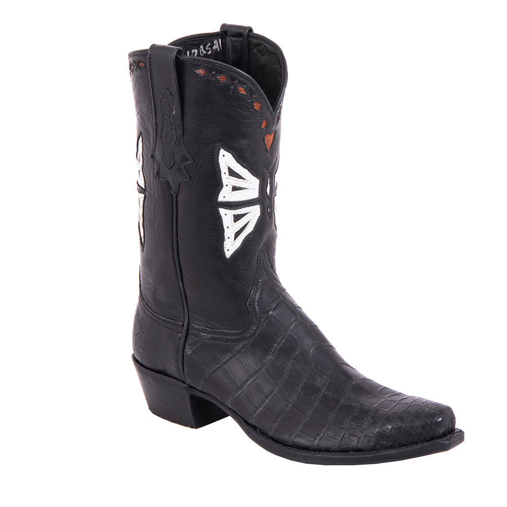 Ladies 12" Premium Black Alligator White Butterfly Inlay Stitched Cowboy Boot