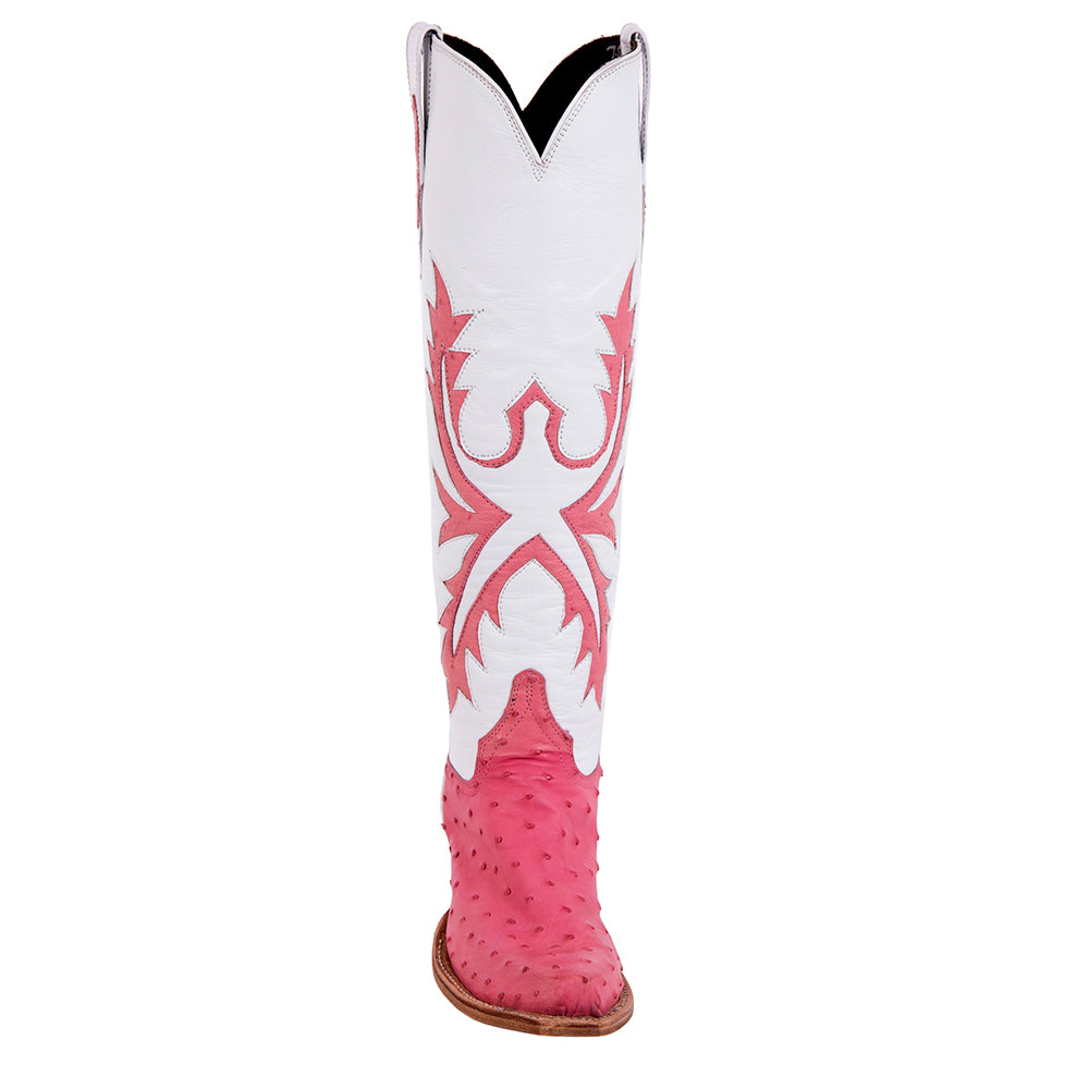 Ladies 17" Cowboy Pink FQ Ostrich/ White Kidskin w/ Old Nugget Pink Smooth Ost Inlay